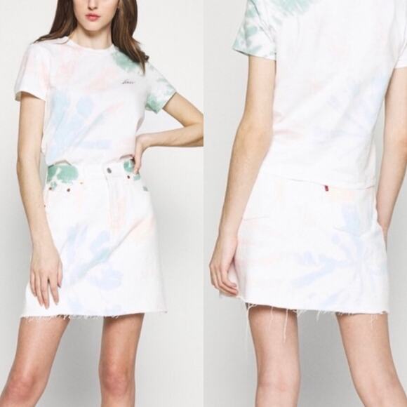 LEVI’S Deconstructed Raw Tie Dye Denim Mini Skirt 27 - Picture 1 of 7